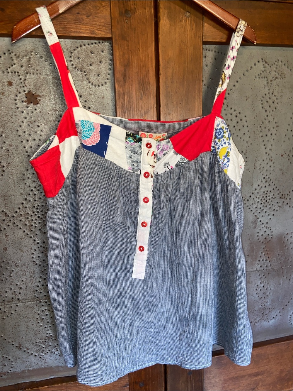 Honeybea One of a kind Patchwork Tank Top Gingham Size L XL